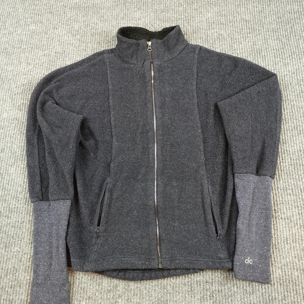 Alo Yoga Jacket Womens Medium Gray Fleece Full Zip Lined Athleisure Top